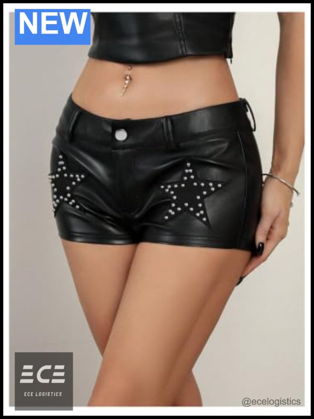 Faux Leather Star Rivet Low Rise Micro Mini Shorts Y2K Rave Party - Picture 3 of 4